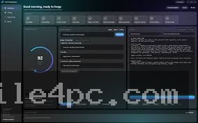 Main HSX PromptKinetics studio workspace displaying guided section fields, variable setups, and real-time prompt quality score indicators.