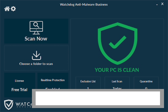 The Settings and Exclusions window demonstrating custom folder whitelisting, scheduled scans, and business license activation.